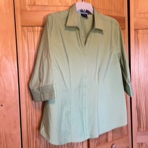 Chartreuse blouse with blue stripes